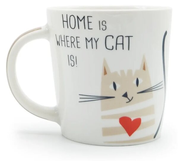 Hrnek Home is where my cat is, PPD, 400 ml, s kočkou a krabičkou