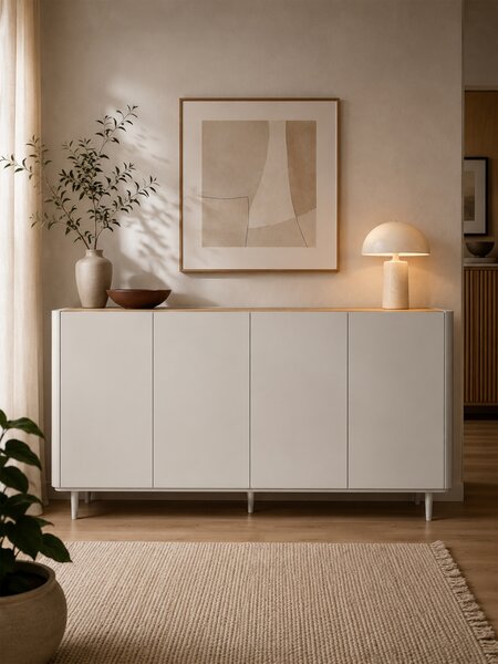 Komoda Elivo 200 cm čtyřdveřová na nožkách - kašmír / olejovaný dub