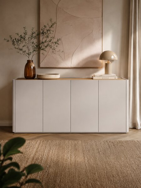 Komoda Elivo 200 cm čtyřdveřová - kašmír / olejovaný dub