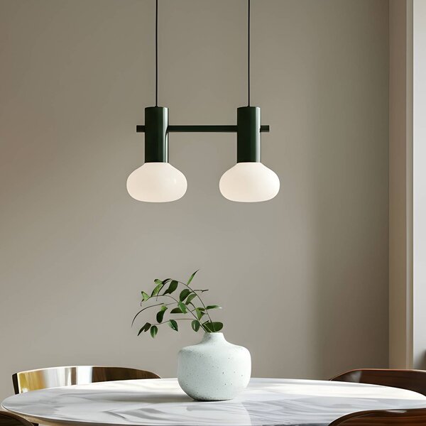 ALDEX Závěsné světlo Flo, zelené, 2 žárovky, sklo, stmívatelný, Zelená, Obývací pokoj / jídelna, kov, Design