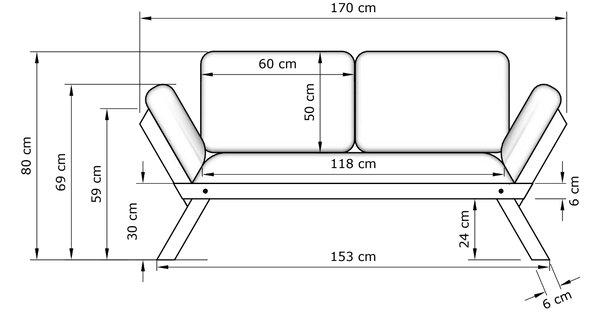 MarLiving Rozkládací futonová pohovka BREEZIO 03 170 cm z masivu/modrá