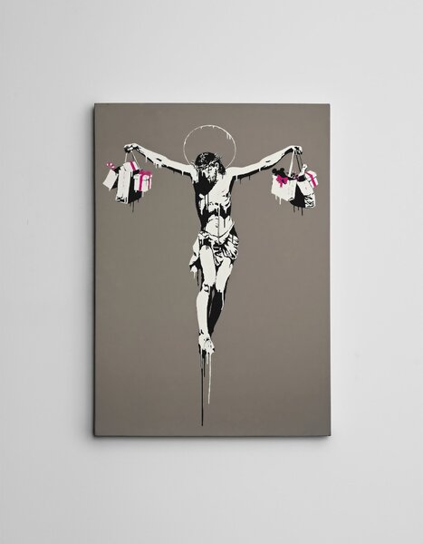 ASIR Obraz na plátně (50 x 70) Banksy Street Art – Ježíš Kristus s nákupními taškami