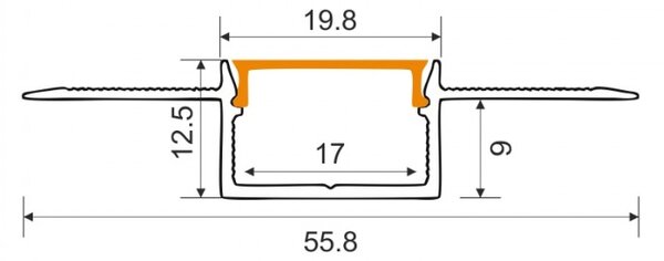 Hliníkový LED PROFIL 2m matné široké stínidlo pro 17mm karton GK ECOLIGHT