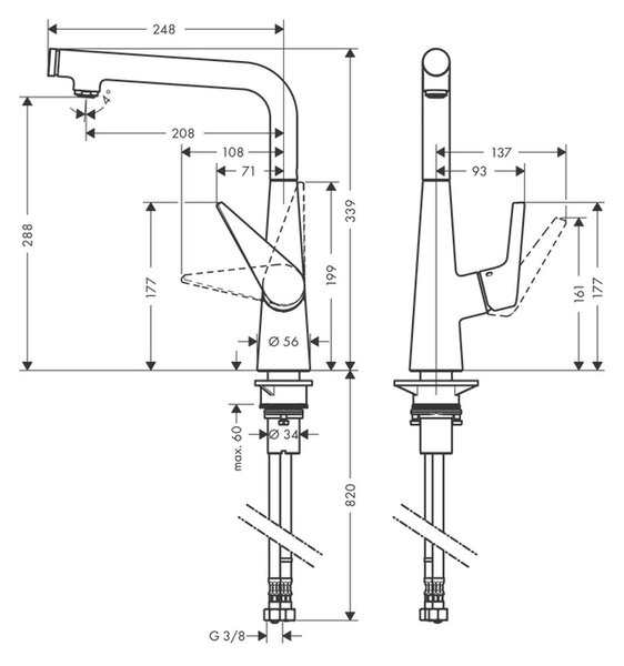 Hansgrohe Talis Select M51 kuchyňská páková baterie 300, 1jet, vzhled nerezu 72820800