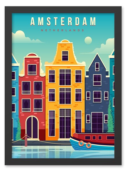 ASIR Dekorativní obraz MDF Barevné domy v Amsterdamu