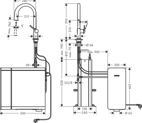 Hansgrohe Aqittura M91 SodaSystem 210, vytažitelný výtok, 1jet, sBox, matná černá 76836670