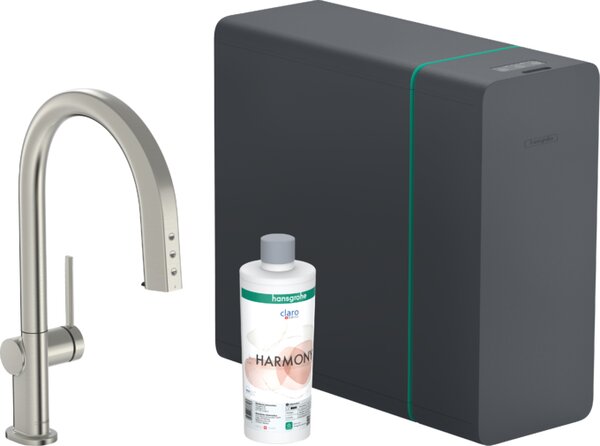 Hansgrohe Aqittura M91 SodaSystem 210, vytažitelný výtok, 1jet, sBox, vzhled nerezu 76836800