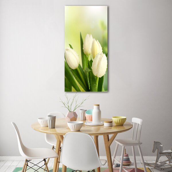 Vertikální Foto obraz fotografie na skle Bílé tulipány osv-34973360