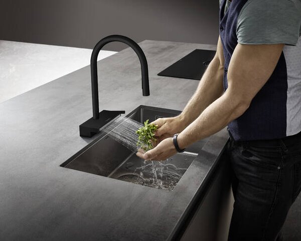 Hansgrohe Aquno Select M81 kuchyňská páková baterie 170 vytažitelná sprška, 3jet, sBox, matná černá 73831670