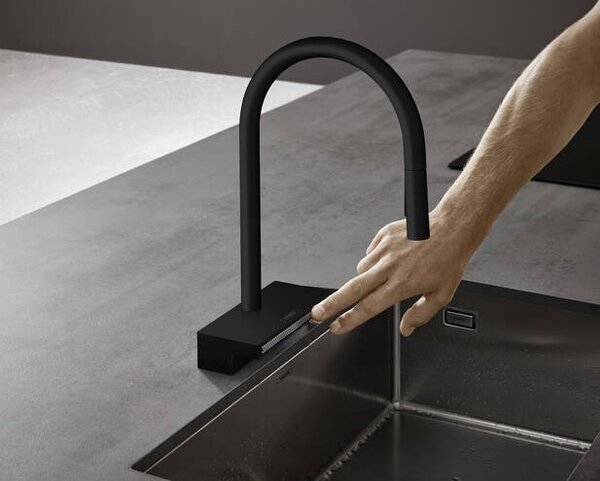 Hansgrohe Aquno Select M81 kuchyňská páková baterie 170 vytažitelná sprška, 3jet, sBox, matná černá 73831670