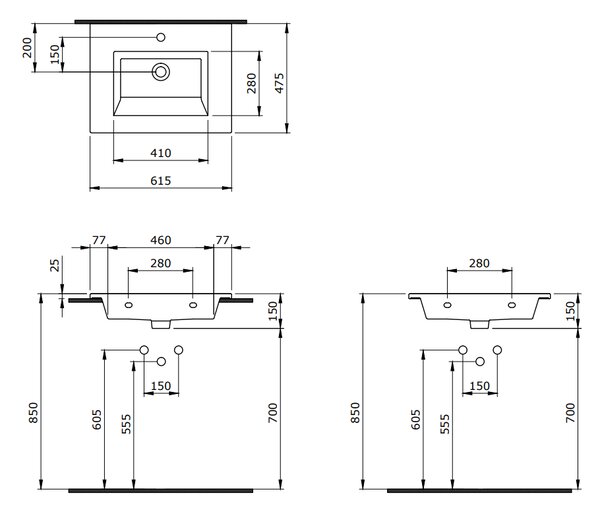 BOCCHI Milano - Umyvadlo na skříňku s přepadem 615x475 mm, bílá lesklá