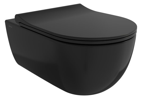 BOCCHI V-Tondo - WC závěsné 545x360 mm, Rimless + sedátko slim, Soft Close - SET, černá matná