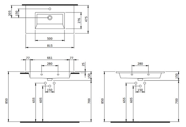 BOCCHI Milano - Umyvadlo na skříňku s přepadem, 815x475 mm, bílá lesklá