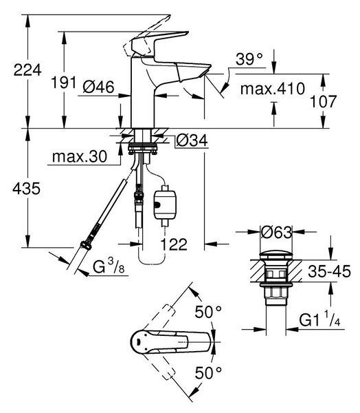 GROHE Start - Páková umyvadlová baterie, velikost M, chrom 24205003