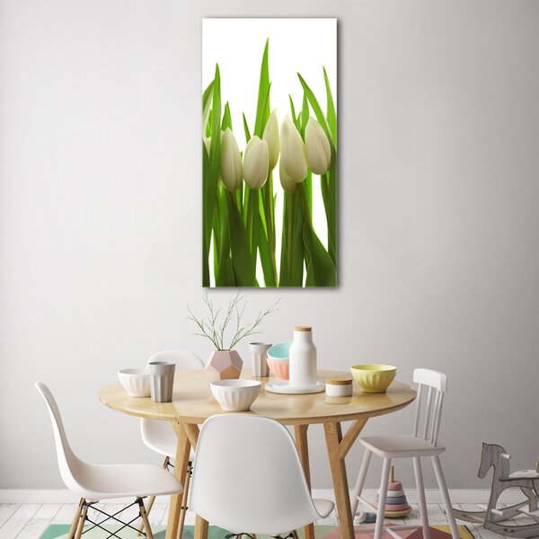 Vertikální Foto obraz fotografie na skle Bílé tulipány osv-40774671