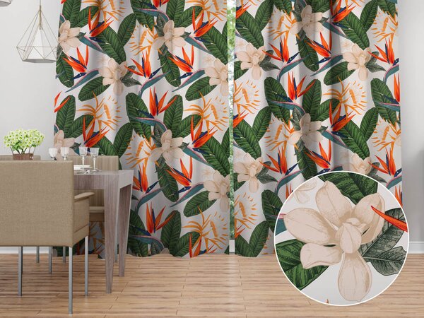 Biante Bavlněný závěs Sandra SA-768 Velké tropické listy na bílém 150x140 cm