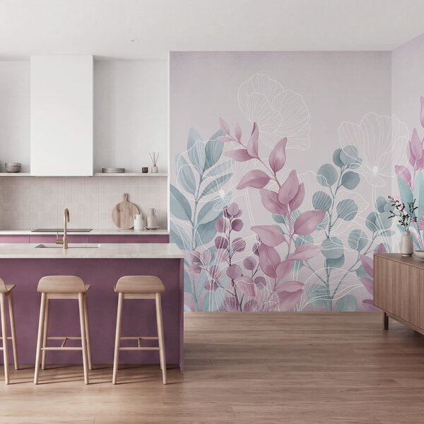 Fototapeta Klidná botanická ilustrace v pastelových barvách, Květinové fototapety, Populární fototapety - Tapeko.co.cz
