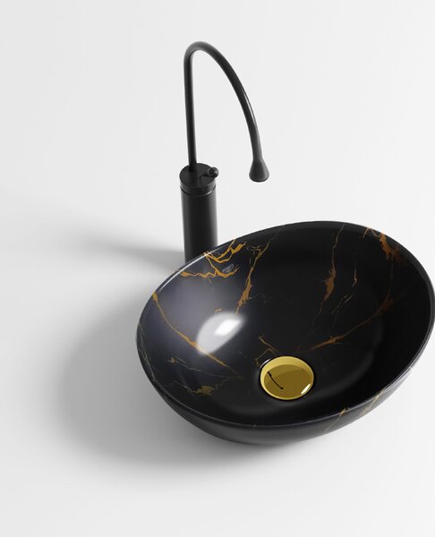 BPS-koupelny Keramické umyvadlo na desku LUMO MAR4 405 40,5x33 cm, černý mramor lesklý