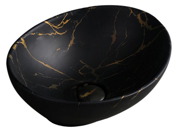 BPS-koupelny Keramické umyvadlo na desku LUMO MAR3 405 40,5x33 cm, černý mramor matný