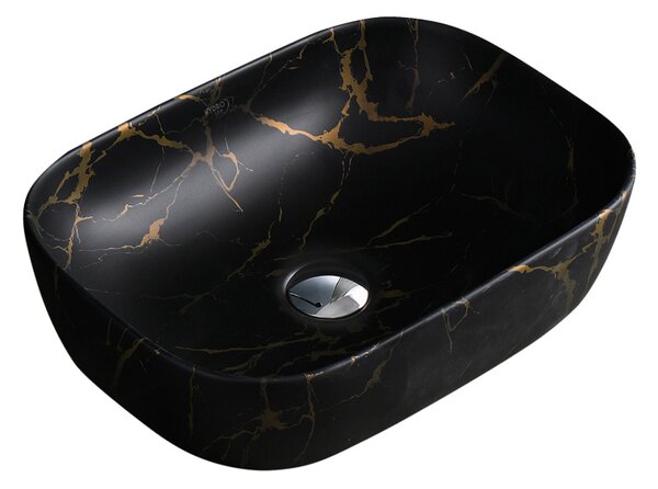 BPS-koupelny Keramické umyvadlo na desku MILO MTB MAR3 455 45,5x32,5 cm, černý mramor
