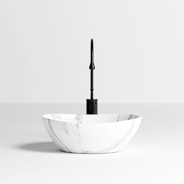 BPS-koupelny Keramické umyvadlo na desku LUMO MAR1 405 40,5x33 cm, bílý mramor