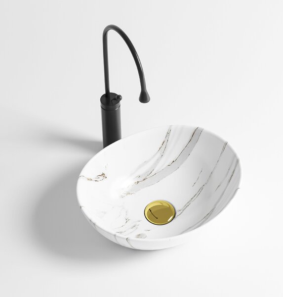 BPS-koupelny Keramické umyvadlo na desku LUMO MAR1 405 40,5x33 cm, bílý mramor