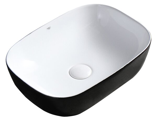 BPS-koupelny Keramické umyvadlo na desku MILO BL WH 455 45,5x32,5 cm, bílé/černé