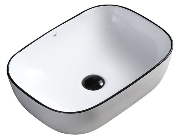 BPS-koupelny Keramické umyvadlo na desku MILO WH BL 455 45,5x32,5 cm, bílé/černé