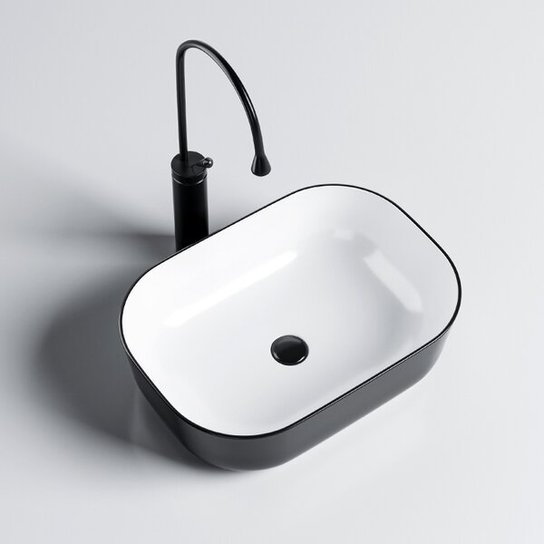 BPS-koupelny Keramické umyvadlo na desku MILO BL WH 455 45,5x32,5 cm, bílé/černé