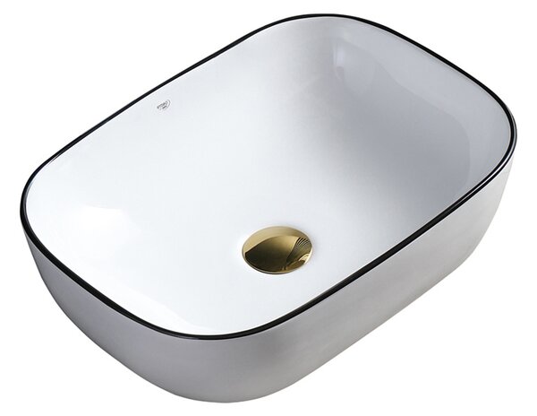 BPS-koupelny Keramické umyvadlo na desku MILO WH BL 455 45,5x32,5 cm, bílé/černé
