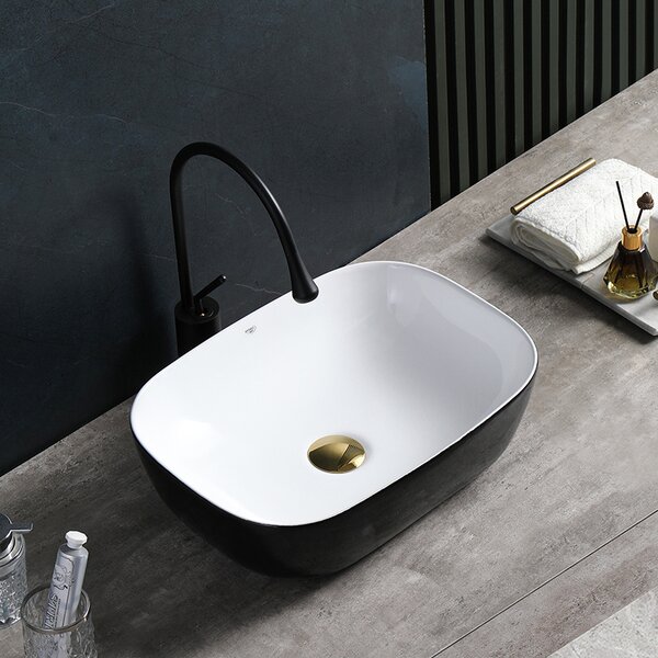 BPS-koupelny Keramické umyvadlo na desku MILO BL WH 455 45,5x32,5 cm, bílé/černé