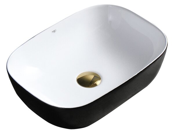 BPS-koupelny Keramické umyvadlo na desku MILO BL WH 455 45,5x32,5 cm, bílé/černé