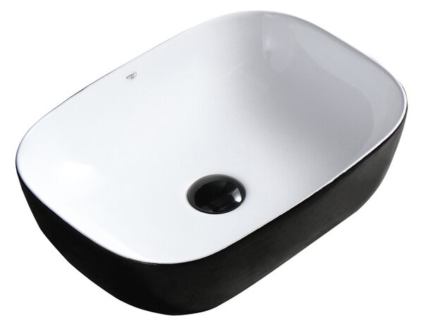 BPS-koupelny Keramické umyvadlo na desku MILO BL WH 455 45,5x32,5 cm, bílé/černé