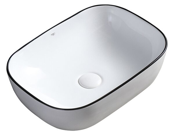 BPS-koupelny Keramické umyvadlo na desku MILO WH BL 455 45,5x32,5 cm, bílé/černé