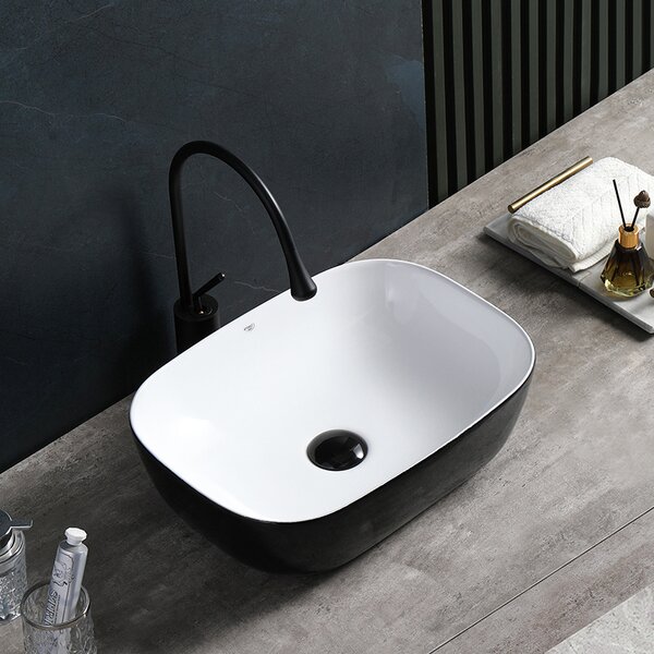 BPS-koupelny Keramické umyvadlo na desku MILO BL WH 455 45,5x32,5 cm, bílé/černé