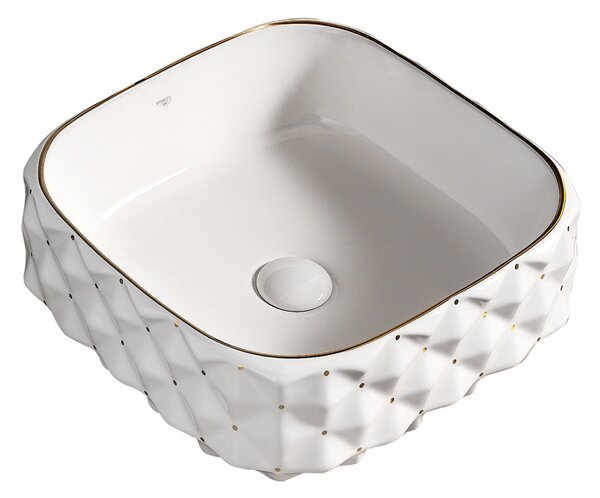 BPS-koupelny Keramické umyvadlo na desku PEARL WH GL 400 40x40 cm, bílá/zlatá
