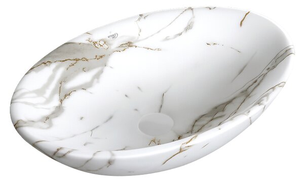 BPS-koupelny Keramické umyvadlo na desku LUMO MAR1 530 53x33 cm, bílý mramor