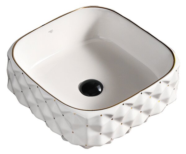 BPS-koupelny Keramické umyvadlo na desku PEARL WH GL 400 40x40 cm, bílá/zlatá