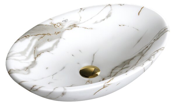 BPS-koupelny Keramické umyvadlo na desku LUMO MAR1 530 53x33 cm, bílý mramor