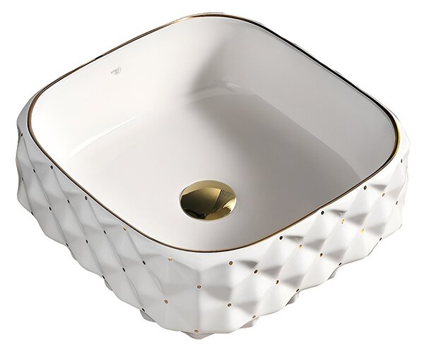 BPS-koupelny Keramické umyvadlo na desku PEARL WH GL 400 40x40 cm, bílá/zlatá