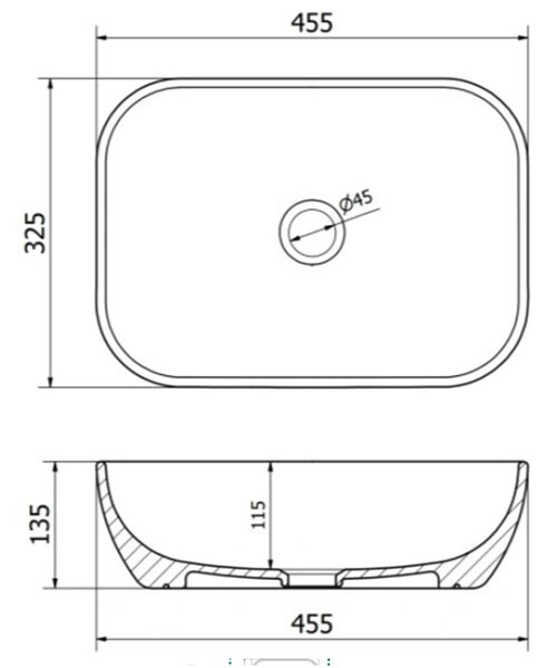 BPS-koupelny Keramické umyvadlo na desku MILO MAR5 455 45,5x32,5 cm, černý mramor