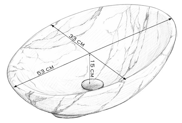 BPS-koupelny Keramické umyvadlo na desku LUMO MAR1 530 53x33 cm, bílý mramor