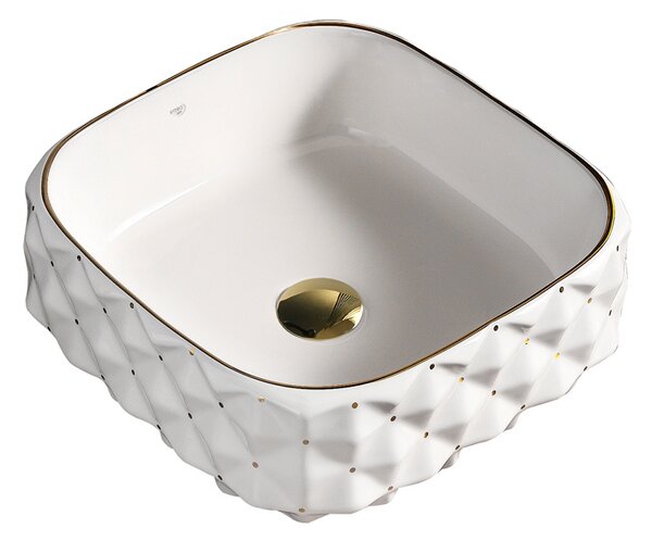 BPS-koupelny Keramické umyvadlo na desku PEARL WH GL 400 40x40 cm, bílá/zlatá
