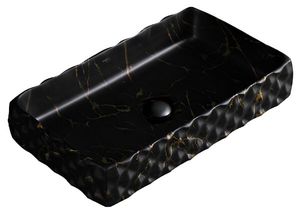 BPS-koupelny Keramické umyvadlo na desku PEARL MAR3 605 60,5x34 cm, černý mramor