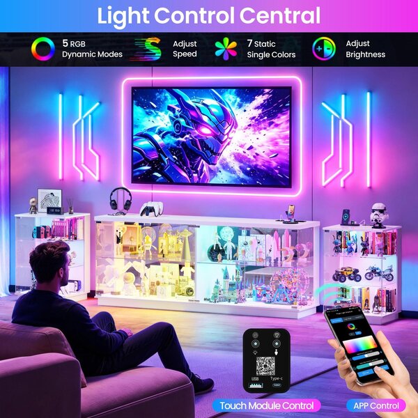 Skříňka s vitrínou a LED osvětlením - 35 x 40 x 60 cm - Černá - Skleněné dveře - Vystavní skříňka pro sběratelské předměty