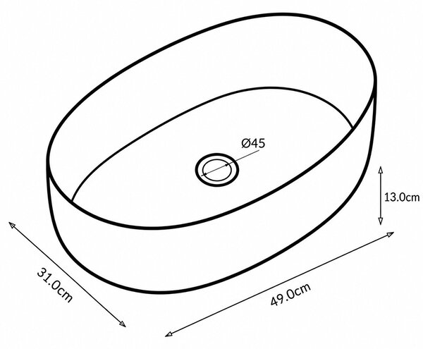 BPS-koupelny Keramické umyvadlo na desku ELIX WH 490 49x31 cm, bílé