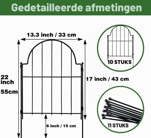 Kovové dekorativní ploty do zahrady, 10 panelů, výška 43 cm, celková délka 3,3 m, odolné proti korozi