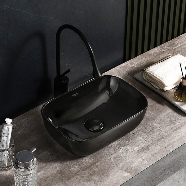 BPS-koupelny Keramické umyvadlo na desku MILO BL 370 37x25 cm, černé