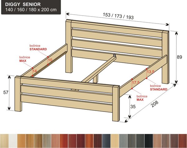 Zvýšené dvoulůžko DIGGY SENIOR 140x200 smrk