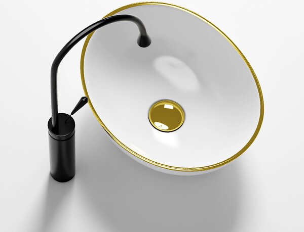 BPS-koupelny Keramické umyvadlo na desku LUMO WH GL 405 40,5x33 cm, bílé/zlatý lem